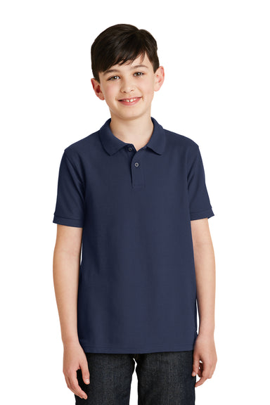 Port Authority Y500 Youth Silk Touch Wrinkle Resistant Short Sleeve Polo Shirt Navy Blue Front