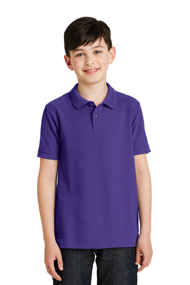 Port Authority Y500 Youth Silk Touch Wrinkle Resistant Short Sleeve Polo Shirt Purple Front