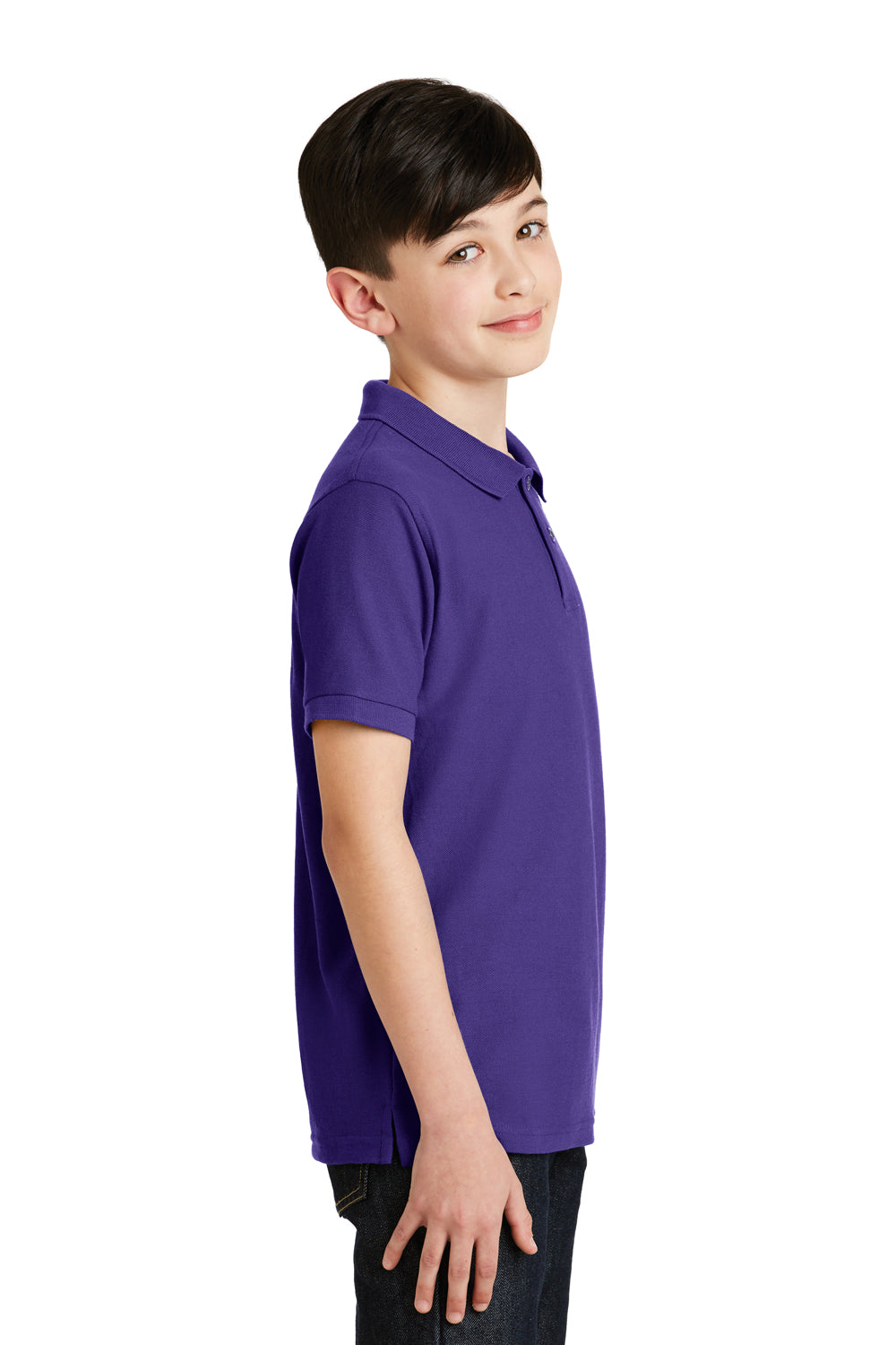 Port Authority Y500 Youth Silk Touch Wrinkle Resistant Short Sleeve Polo Shirt Purple Side