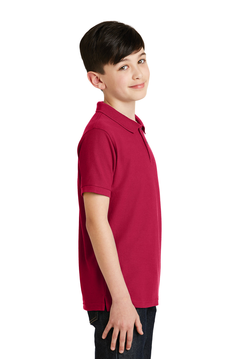 Port Authority Y500 Youth Silk Touch Wrinkle Resistant Short Sleeve Polo Shirt Red Side