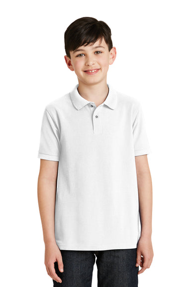 Port Authority Y500 Youth Silk Touch Wrinkle Resistant Short Sleeve Polo Shirt White Front