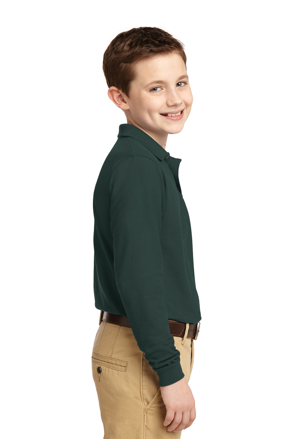 Port Authority Y500LS Youth Silk Touch Wrinkle Resistant Long Sleeve Polo Shirt Dark Green Side
