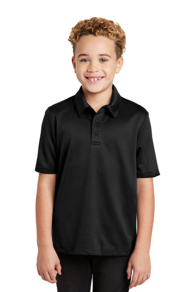 Port Authority Y540 Youth Silk Touch Performance Moisture Wicking Short Sleeve Polo Shirt Black Front