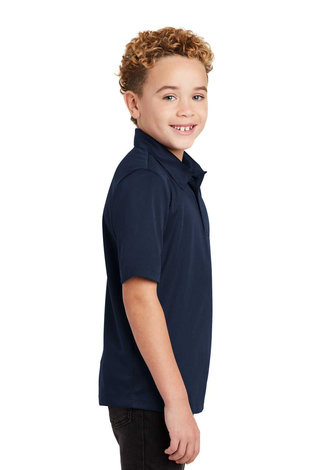 Port Authority Y540 Youth Silk Touch Performance Moisture Wicking Short Sleeve Polo Shirt Navy Blue Side
