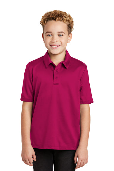 Port Authority Y540 Youth Silk Touch Performance Moisture Wicking Short Sleeve Polo Shirt Raspberry Pink Front