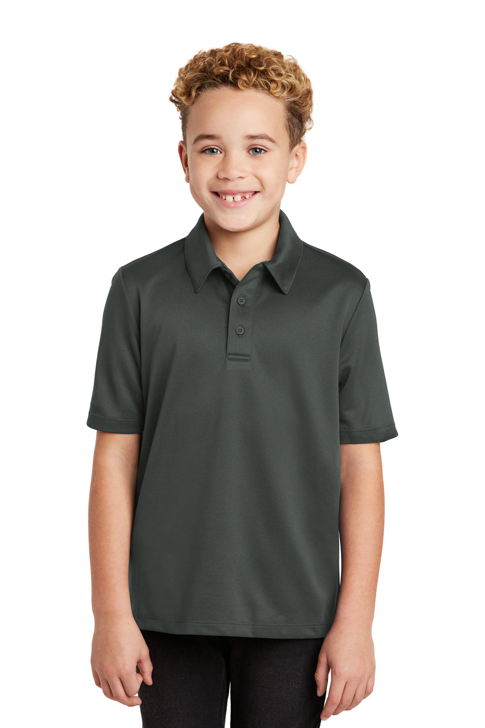 Port Authority Y540 Youth Silk Touch Performance Moisture Wicking Short Sleeve Polo Shirt Steel Grey Front
