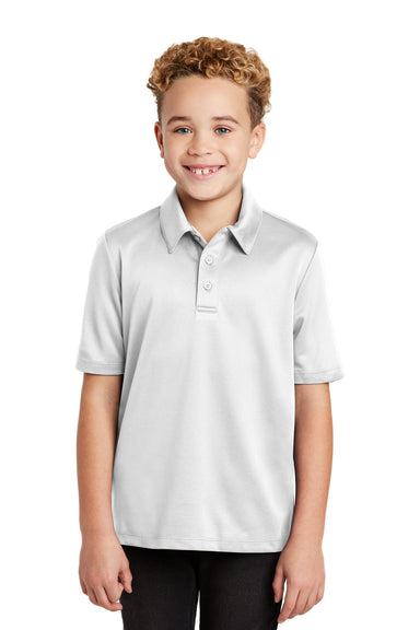 Port Authority Y540 Youth Silk Touch Performance Moisture Wicking Short Sleeve Polo Shirt White Front