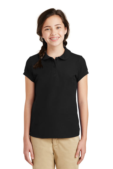 Port Authority YG503 Youth Silk Touch Wrinkle Resistant Short Sleeve Polo Shirt Black Front