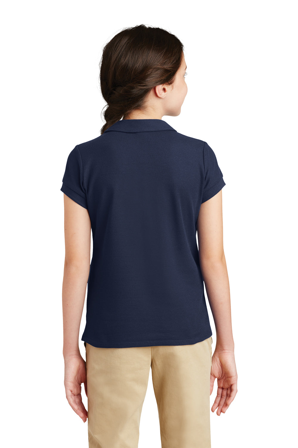 Port Authority YG503 Youth Silk Touch Wrinkle Resistant Short Sleeve Polo Shirt Navy Blue Back