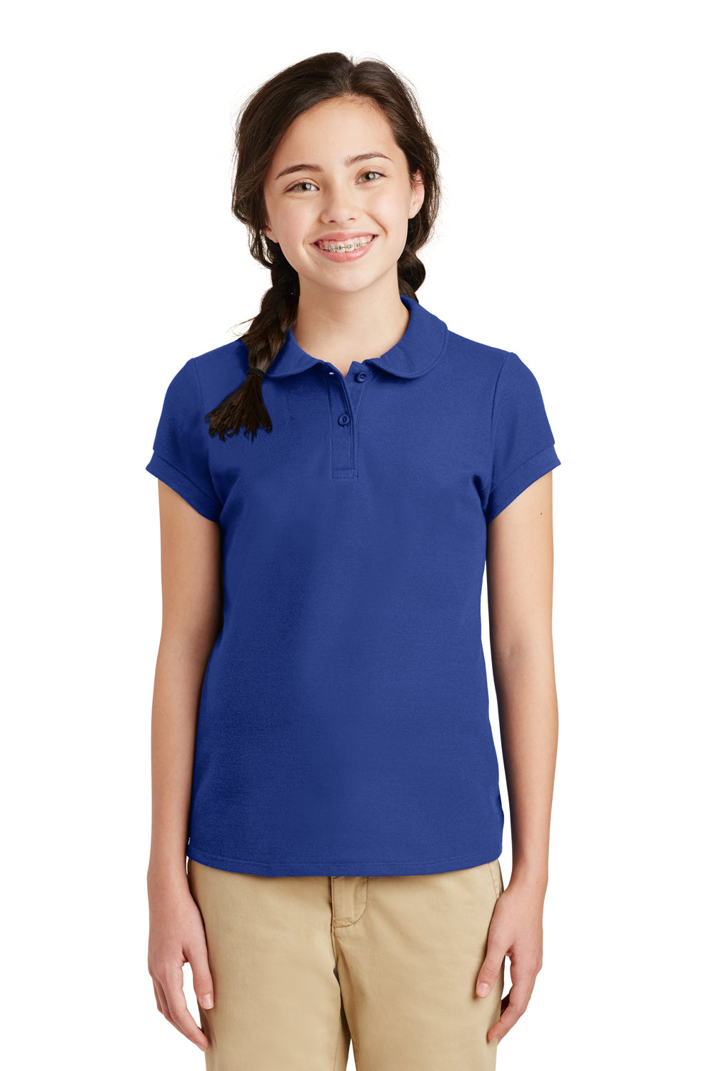 Port Authority YG503 Youth Silk Touch Wrinkle Resistant Short Sleeve Polo Shirt Royal Blue Front