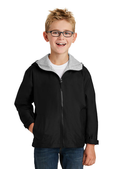Port Authority YJP56 Youth Team Wind & Water Resistant Full Zip Hooded Jacket Black Front