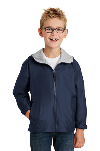 Port Authority YJP56 Youth Team Wind & Water Resistant Full Zip Hooded Jacket Navy Blue Front