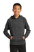 Sport-Tek YST225 Youth Electric Heather Moisture Wicking Fleece Hooded Sweatshirt Hoodie Grey Black Front
