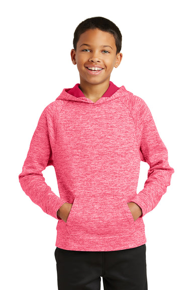 Sport-Tek YST225 Youth Electric Heather Moisture Wicking Fleece Hooded Sweatshirt Hoodie Fuchsia Pink Front