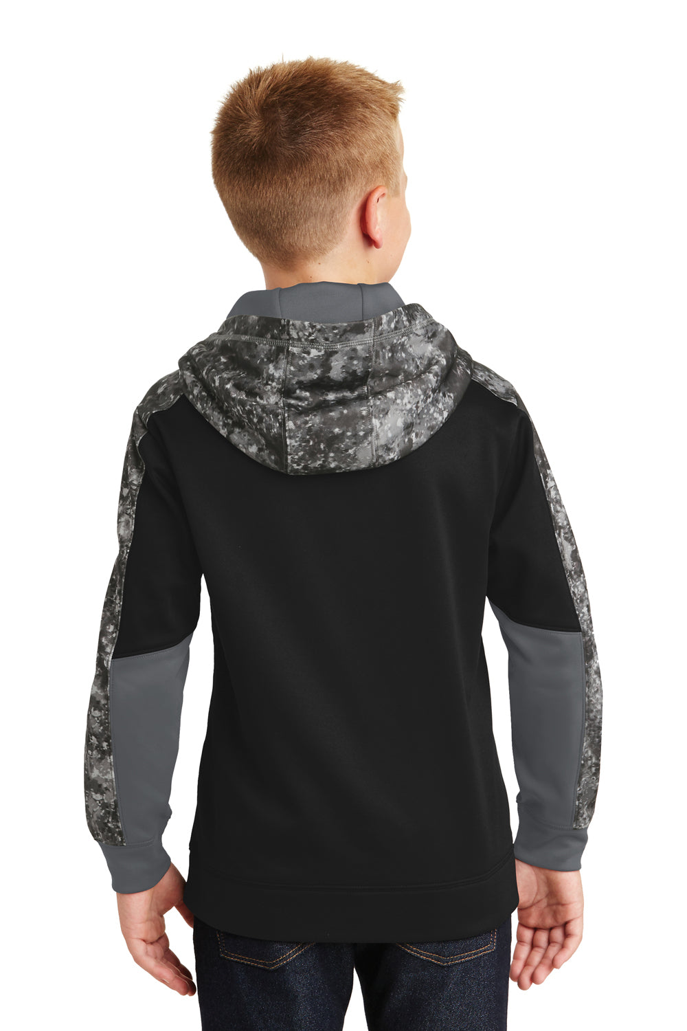 Sport-Tek YST231 Youth Sport-Wick Mineral Freeze Moisture Wicking Fleece Hooded Sweatshirt Hoodie Black/Grey Back