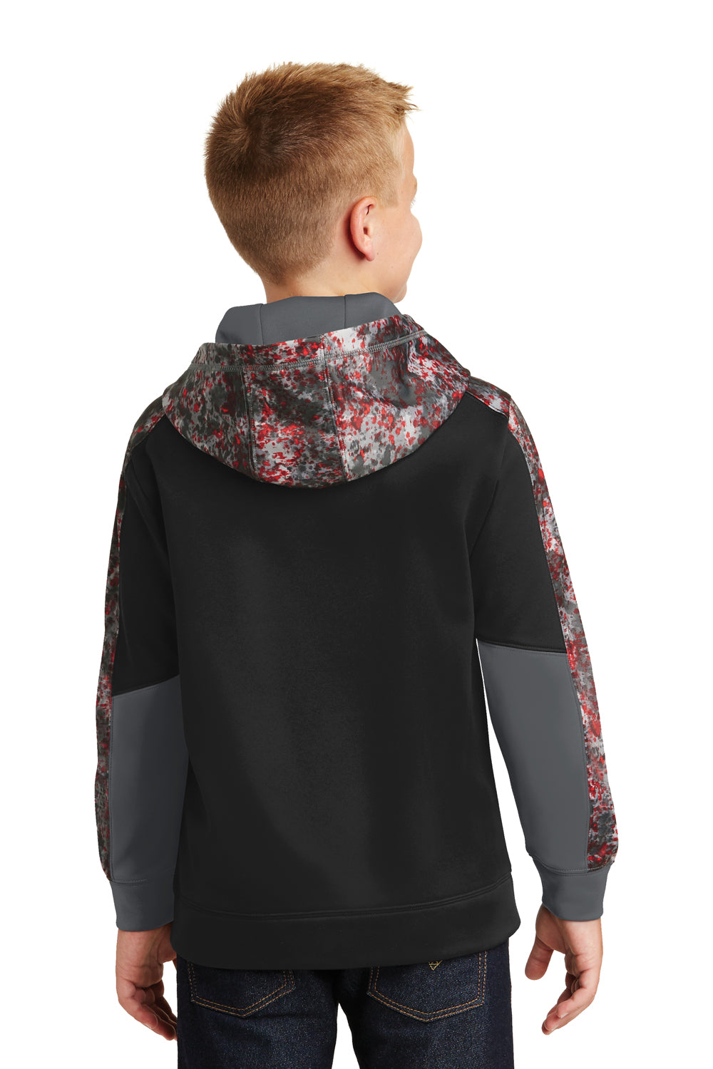 Sport-Tek YST231 Youth Sport-Wick Mineral Freeze Moisture Wicking Fleece Hooded Sweatshirt Hoodie Black/Red Back