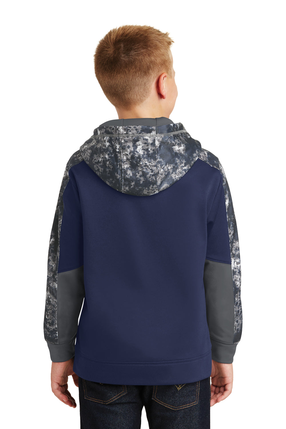 Sport-Tek YST231 Youth Sport-Wick Mineral Freeze Moisture Wicking Fleece Hooded Sweatshirt Hoodie Navy Blue/Grey Back