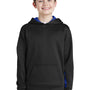 Sport-Tek Youth Sport-Wick Moisture Wicking Fleece Hooded Sweatshirt Hoodie - Black/True Royal Blue