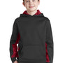 Sport-Tek Youth Sport-Wick CamoHex Moisture Wicking Fleece Hooded Sweatshirt Hoodie - Black/Deep Red