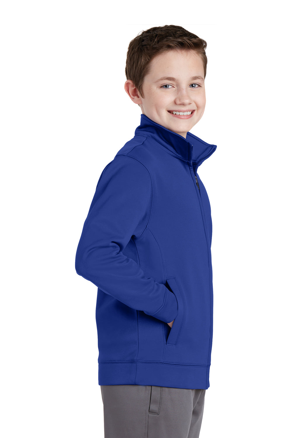 Sport-Tek YST241 Youth Sport-Wick Moisture Wicking Fleece Full Zip Sweatshirt Royal Blue Side