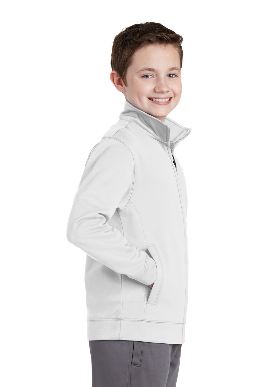 Sport-Tek YST241 Youth Sport-Wick Moisture Wicking Fleece Full Zip Sweatshirt White Side