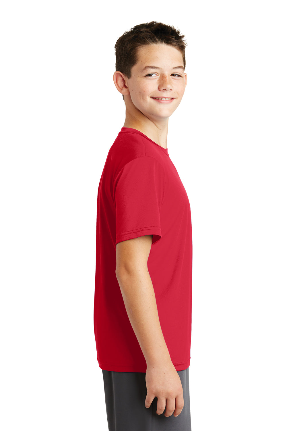 Sport-Tek YST320 Youth Tough Moisture Wicking Short Sleeve Crewneck T-Shirt Red Side
