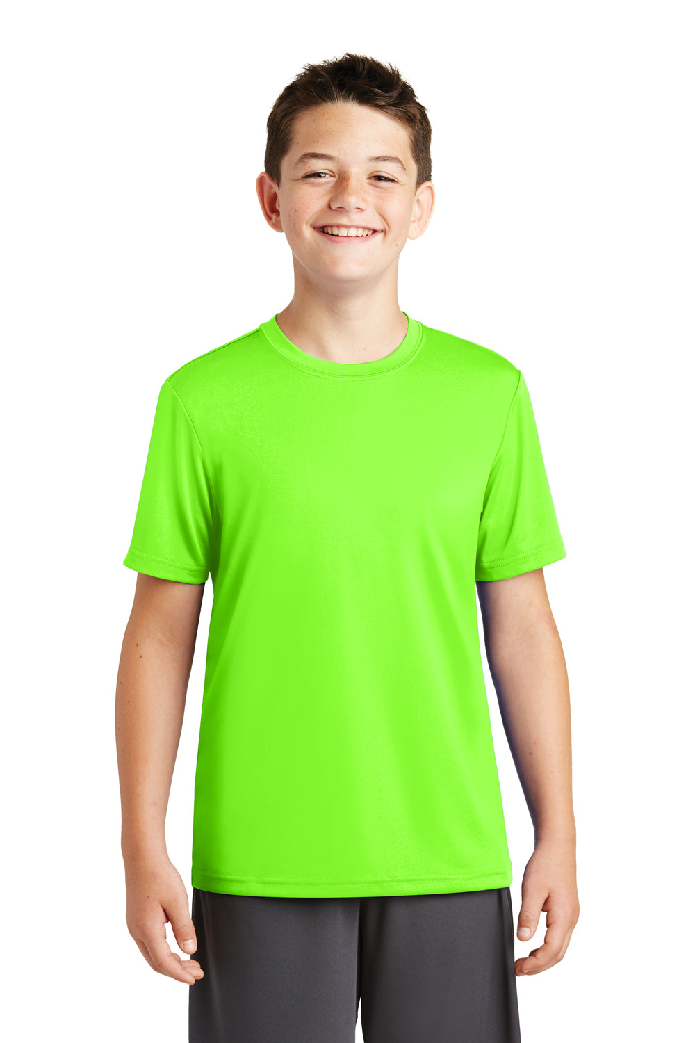 Sport-Tek YST320 Youth Tough Moisture Wicking Short Sleeve Crewneck T-Shirt Neon Green Front