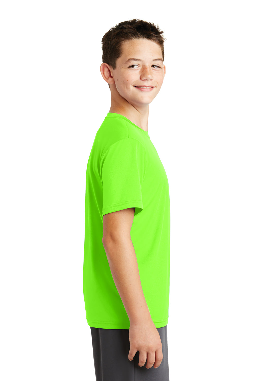 Sport-Tek YST320 Youth Tough Moisture Wicking Short Sleeve Crewneck T-Shirt Neon Green Side