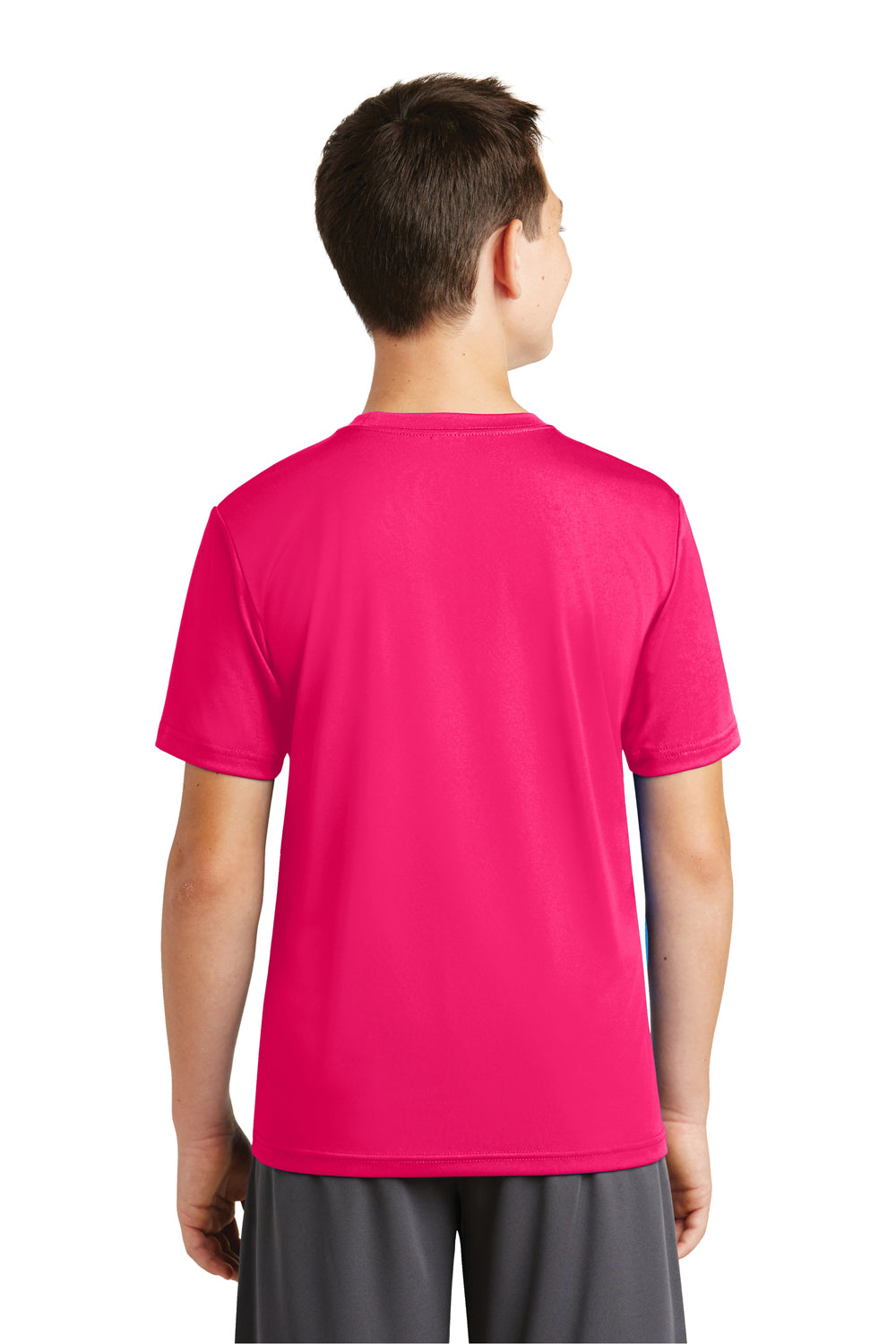 Sport-Tek YST320 Youth Tough Moisture Wicking Short Sleeve Crewneck T-Shirt Fuchsia Pink Back