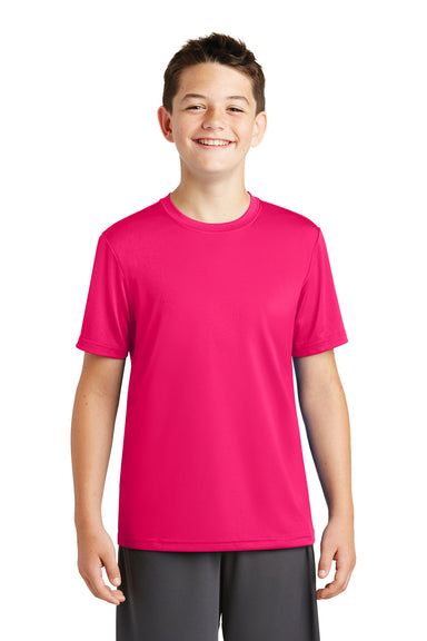 Sport-Tek YST320 Youth Tough Moisture Wicking Short Sleeve Crewneck T-Shirt Fuchsia Pink Front