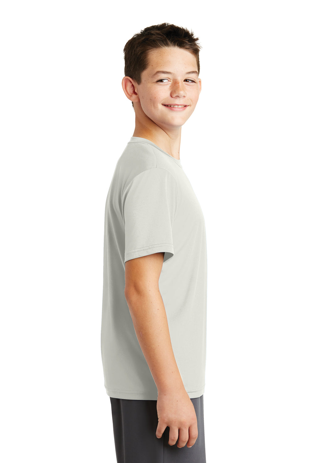 Sport-Tek YST320 Youth Tough Moisture Wicking Short Sleeve Crewneck T-Shirt Silver Grey Side