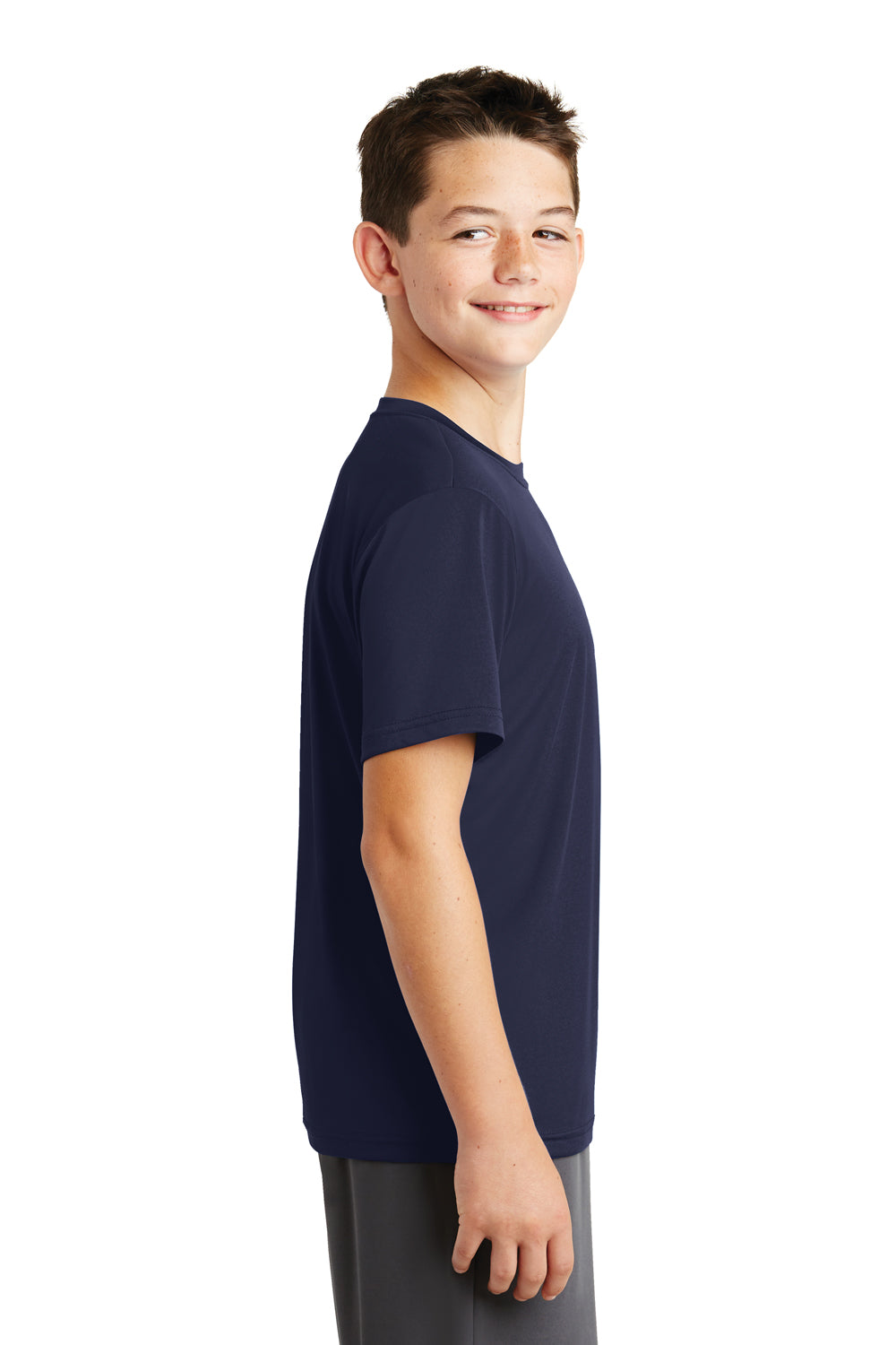 Sport-Tek YST320 Youth Tough Moisture Wicking Short Sleeve Crewneck T-Shirt Navy Blue Side