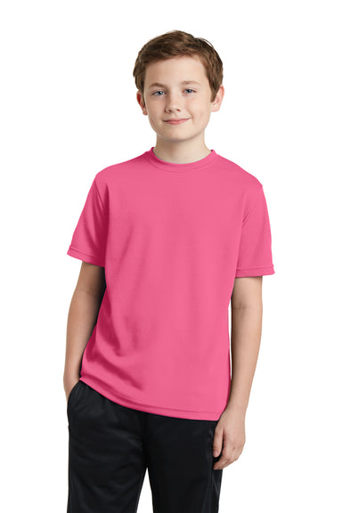 Sport-Tek YST340 Youth RacerMesh Moisture Wicking Short Sleeve Crewneck T-Shirt Pink Front