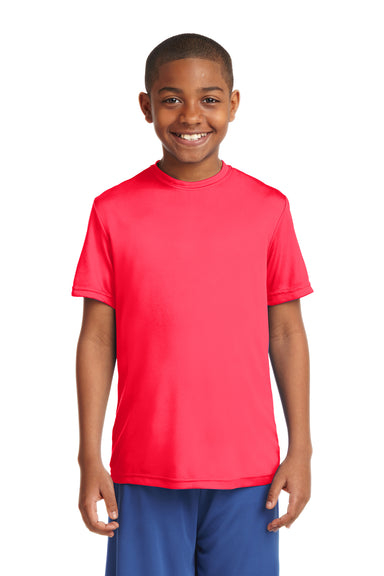 Sport-Tek YST350 Youth Competitor Moisture Wicking Short Sleeve Crewneck T-Shirt Hot Coral Pink Front
