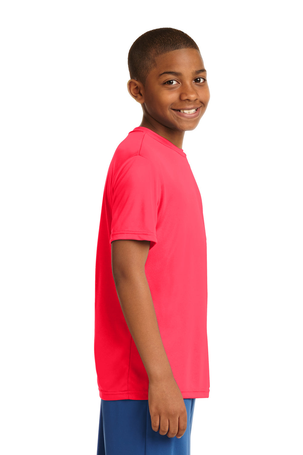 Sport-Tek YST350 Youth Competitor Moisture Wicking Short Sleeve Crewneck T-Shirt Hot Coral Pink Side