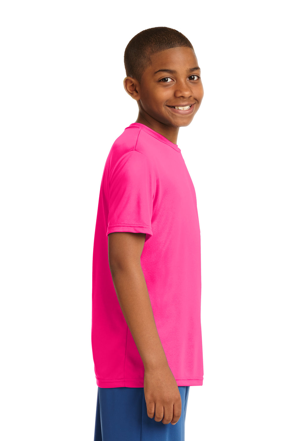 Sport-Tek YST350 Youth Competitor Moisture Wicking Short Sleeve Crewneck T-Shirt Neon Pink Side