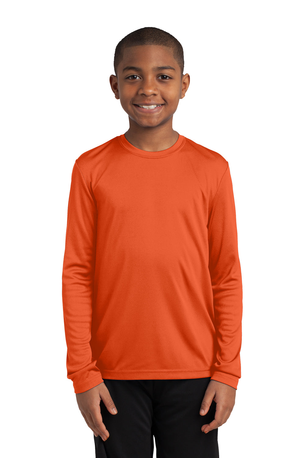 Sport-Tek YST350LS Youth Competitor Moisture Wicking Long Sleeve Crewneck T-Shirt Orange Front