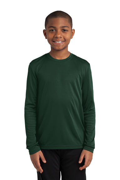 Sport-Tek YST350LS Youth Competitor Moisture Wicking Long Sleeve Crewneck T-Shirt Forest Green Front