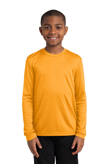 Sport-Tek YST350LS Youth Competitor Moisture Wicking Long Sleeve Crewneck T-Shirt Gold Front
