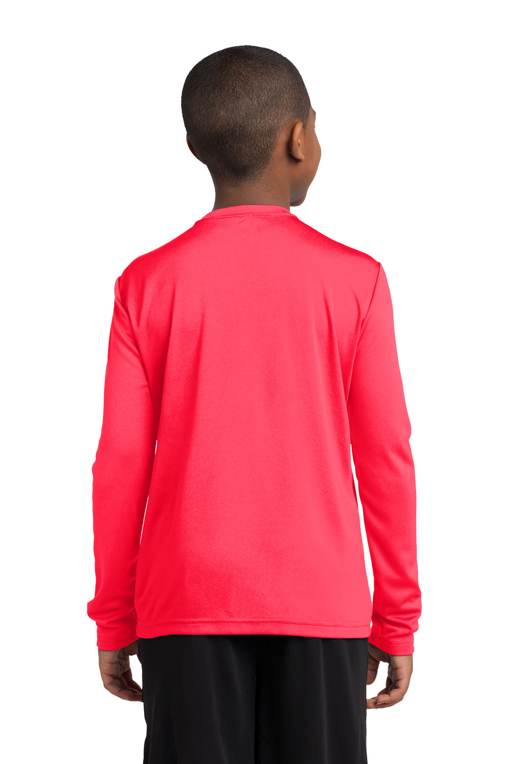 Sport-Tek YST350LS Youth Competitor Moisture Wicking Long Sleeve Crewneck T-Shirt Hot Coral Pink Back