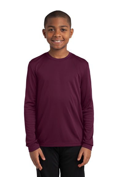 Sport-Tek YST350LS Youth Competitor Moisture Wicking Long Sleeve Crewneck T-Shirt Maroon Front