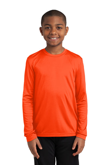 Sport-Tek YST350LS Youth Competitor Moisture Wicking Long Sleeve Crewneck T-Shirt Neon Orange Front