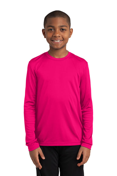 Sport-Tek YST350LS Youth Competitor Moisture Wicking Long Sleeve Crewneck T-Shirt Fuchsia Pink Front