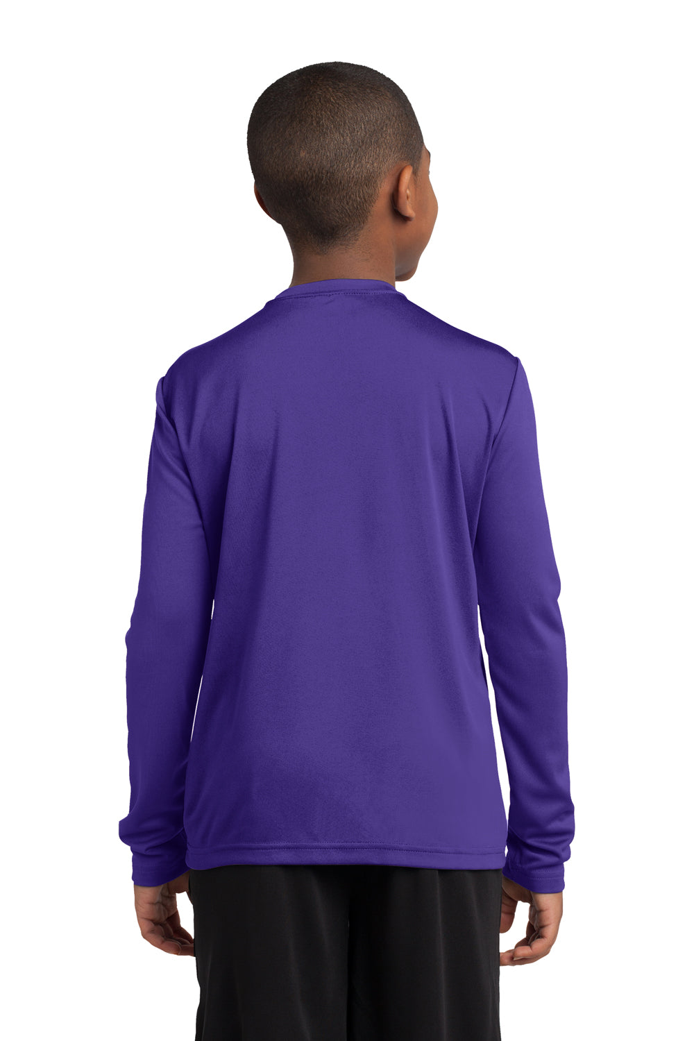 Sport-Tek YST350LS Youth Competitor Moisture Wicking Long Sleeve Crewneck T-Shirt Purple Back