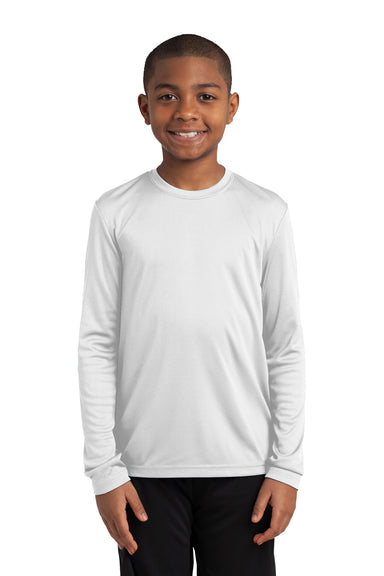Sport-Tek YST350LS Youth Competitor Moisture Wicking Long Sleeve Crewneck T-Shirt White Front
