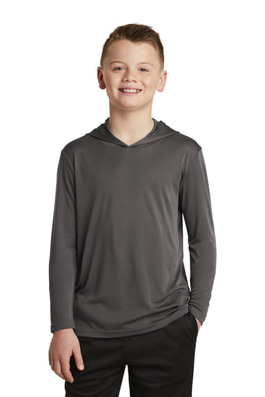 Sport-Tek YST358 Youth Competitor Moisture Wicking Long Sleeve Hooded T-Shirt Hoodie Iron Grey Front