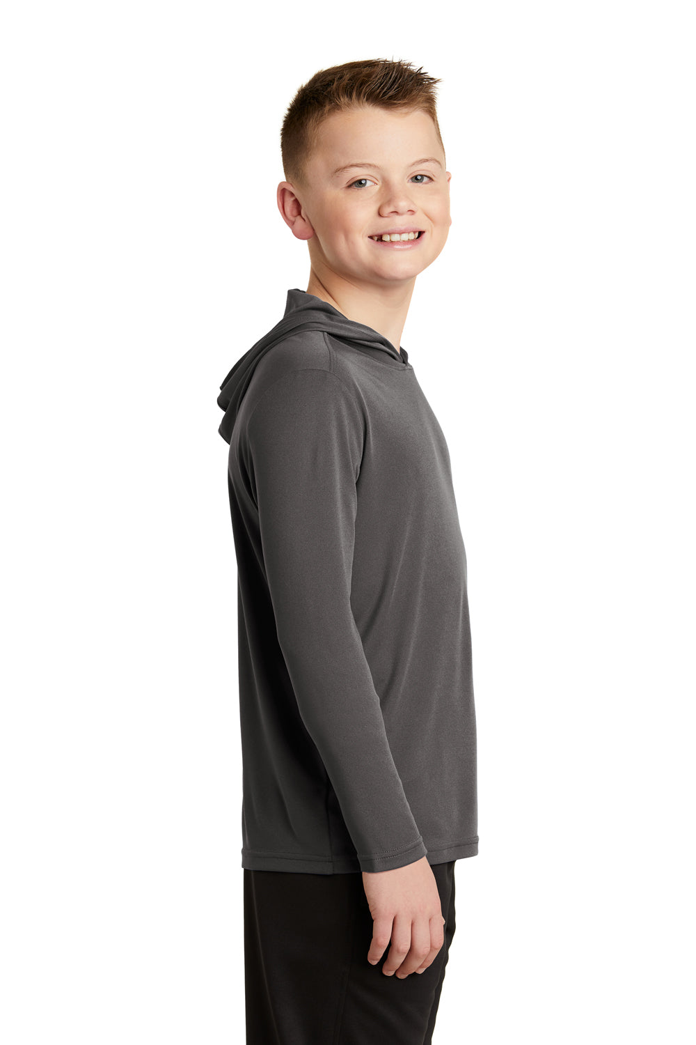 Sport-Tek YST358 Youth Competitor Moisture Wicking Long Sleeve Hooded T-Shirt Hoodie Iron Grey Side
