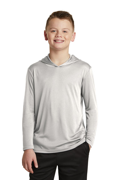 Sport-Tek YST358 Youth Competitor Moisture Wicking Long Sleeve Hooded T-Shirt Hoodie Silver Grey Front