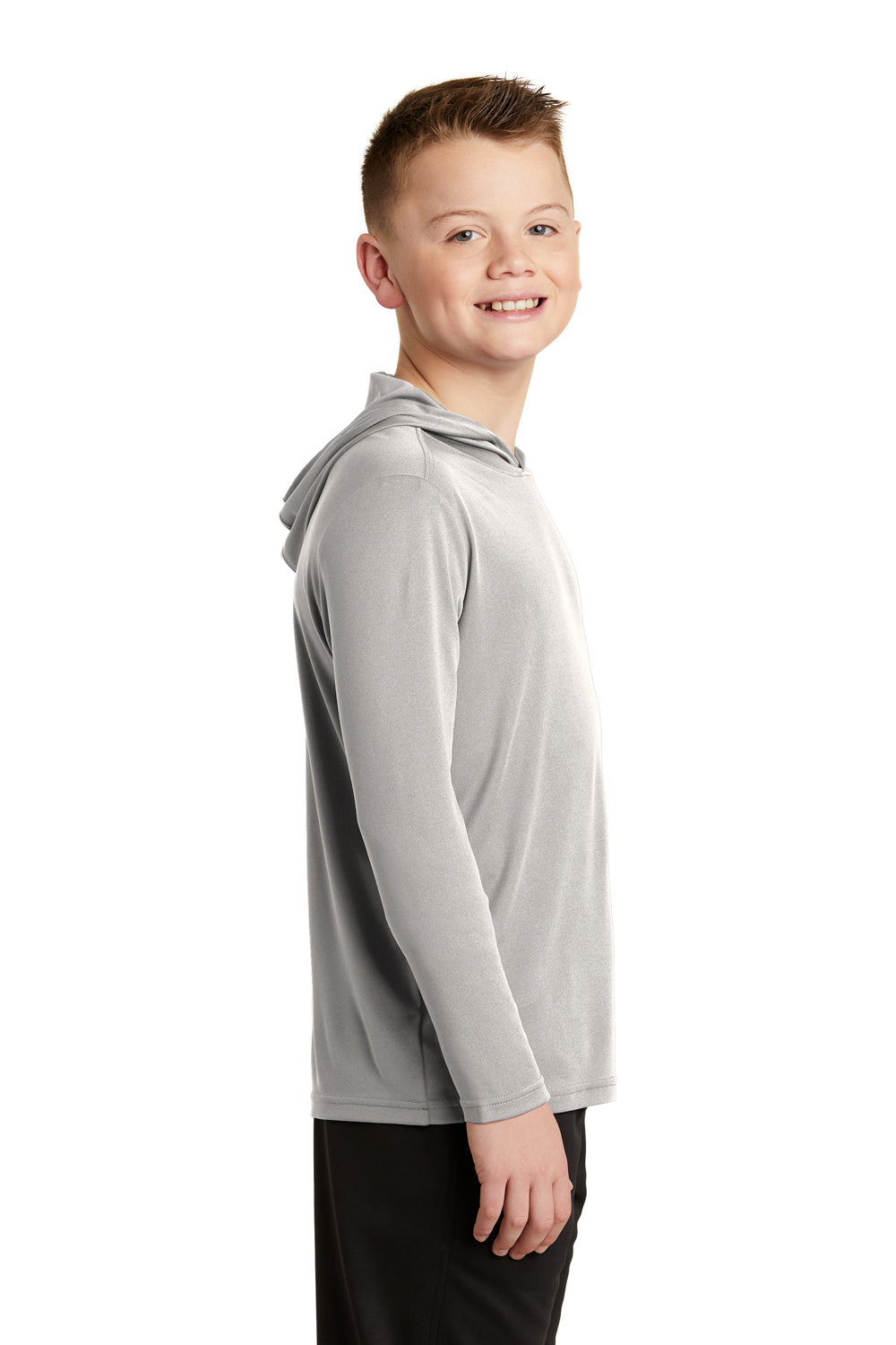 Sport-Tek YST358 Youth Competitor Moisture Wicking Long Sleeve Hooded T-Shirt Hoodie Silver Grey Side