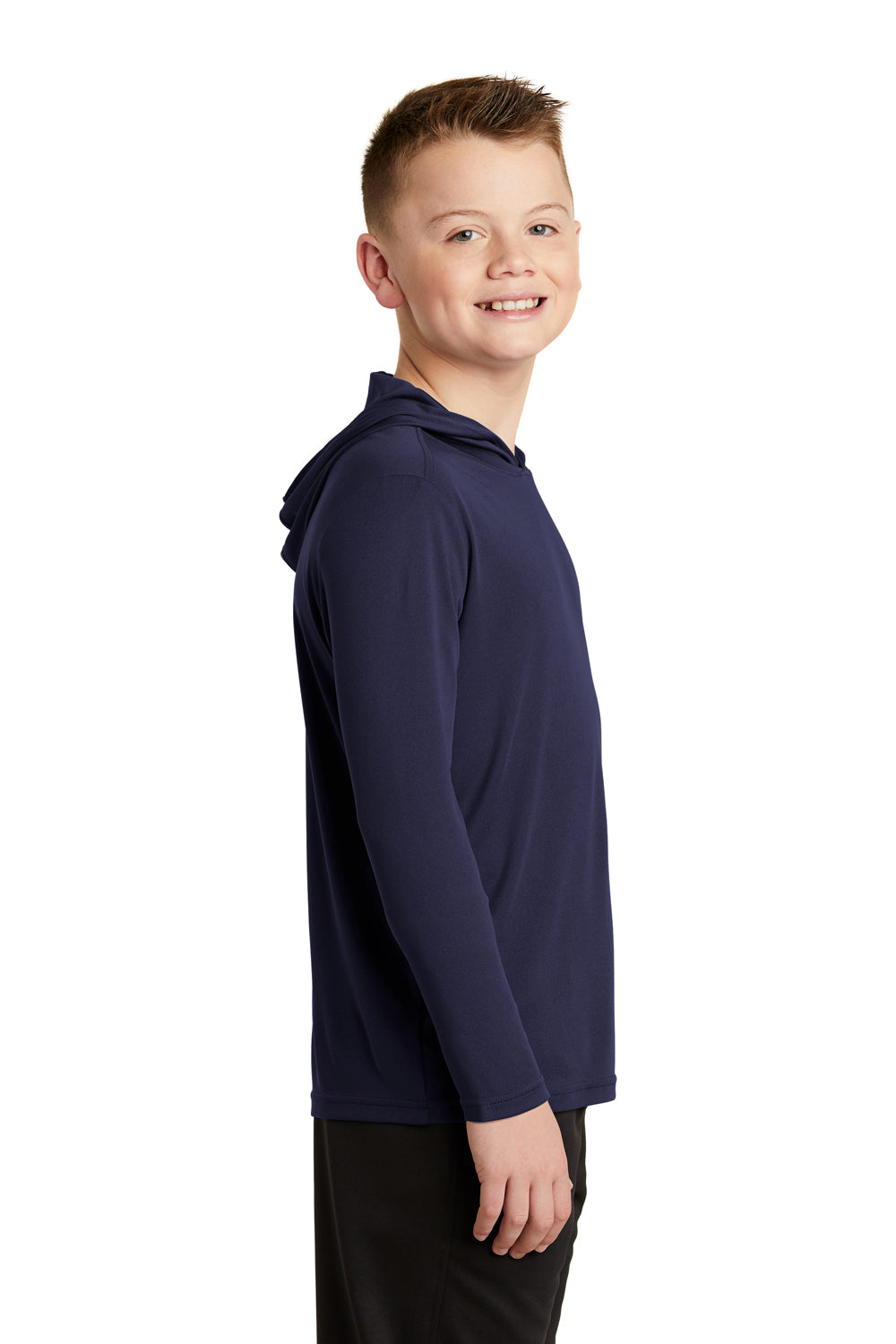 Sport-Tek YST358 Youth Competitor Moisture Wicking Long Sleeve Hooded T-Shirt Hoodie Navy Blue Side
